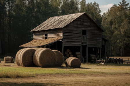 Rustic Barn With Hay Bale Stackの素材