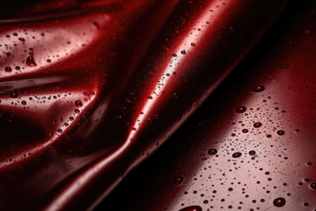 Dark Red Leather Fabric With Water Droplets On Itの素材