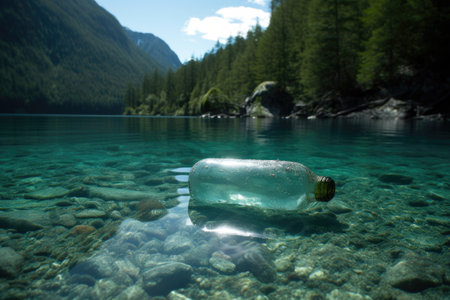 Plastic Bottle Floating In Crystalclear Lakeの素材
