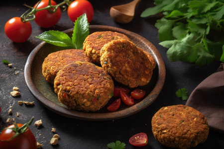 Baked Falafel Vegetarian, Top Viewの素材