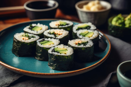 Plate Of Sushi Rolls With Wasabiの素材