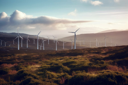 Wind Turbine Farm Generating Renewable Energyの素材
