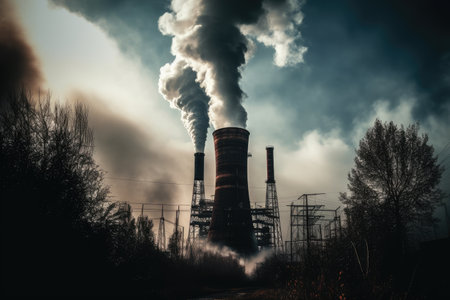 Power Plant Emitting Steam Into The Skyの素材