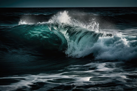 Isolated Sea Wave In Motion, Captured Midcrash As It Curls Over And Breaksの素材