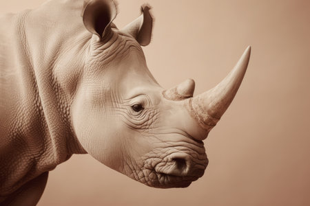 Closeup Of Rhinocerose On Isolated Beige Backgroundの素材