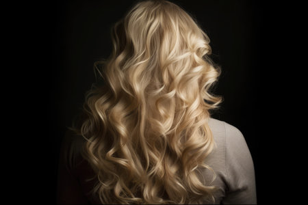 Long Blonde Curls Cascading Down Back Back Viewの素材