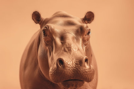 Closeup Of Hippo On Isolated Beige Backgroundの素材