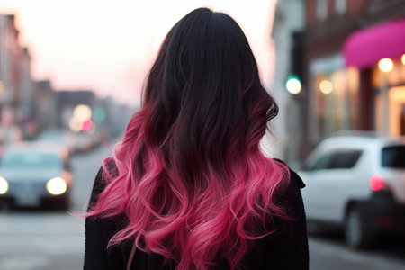 Brunette Hair With Dipdyed Pink Ends Back Viewの素材