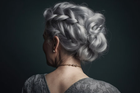 Gray Hair Styled In Braided Updo Back Viewの素材