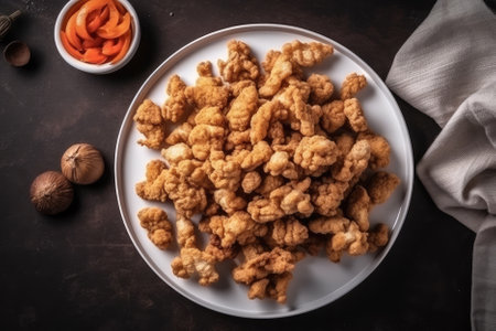 Chicharrn On White Plate, Top View. Colombian foodの素材