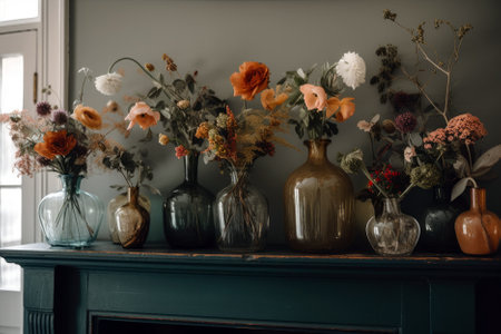 Flower Arrangements In Vases On Mantelの素材