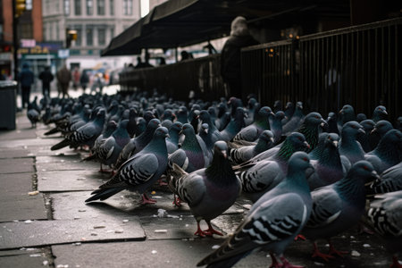 Pigeons Flocking On City Streetの素材