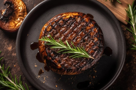 Grilled Portobello Mushroom Vegetarian, Top Viewの素材