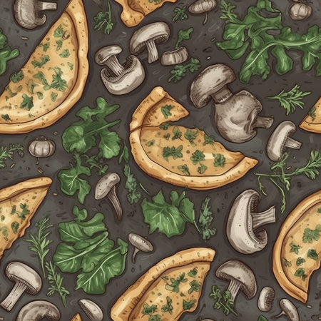 Mushroom Pizza With Truffle Oil And Arugula. Seamless Wallpaper Background.の素材
