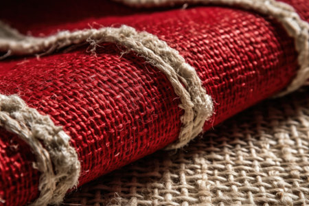 Red Burlap With White Trim Textureの素材