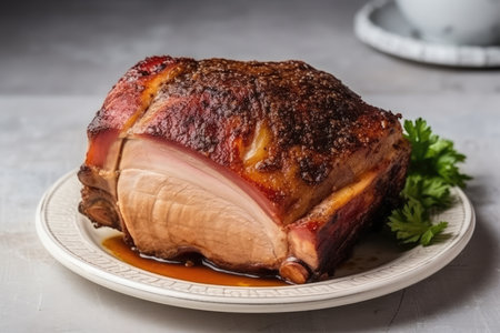 Pernil Asado On White Plate. Colombian foodの素材