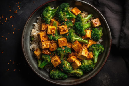 Tofu And Broccoli Stir Fry Vegetarian, Top Viewの素材
