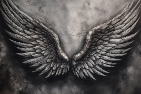 Wings Of Angel Painted On Concrete Wall In Graphite Styleの素材