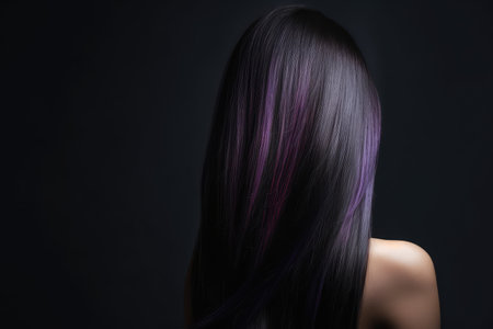 Straight Black Hair With Purple Streak Back Viewの素材