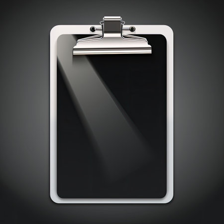 3D Icon Of Clipboard With Silver Clip And Black Paperの素材