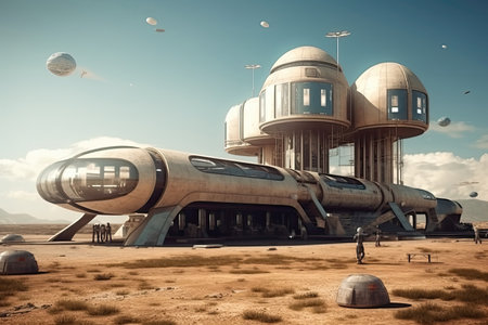 Hotel With Spaceport And Transportation To Other Planets. Futureの素材