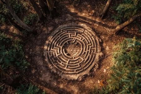 Labyrinth Carved Into Tree Trunk Top Viewの素材