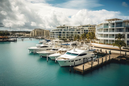 Hotel With Marina And Yachts Dockedの素材