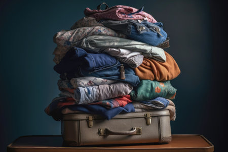 Suitcase With Pile Of Folded Clothes Balanced Precariously On Topの素材