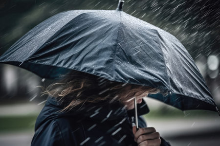 Person Holding An Umbrella Struggling To Keep It From Blowing Away In The Windの素材