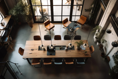Top View Of Coworking Space With Conference Tableの素材