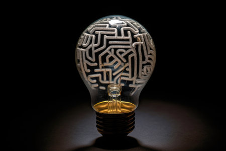 Light Bulb With Maze Pattern Inside, Representing Innovative Thinking And Problem Solvingの素材