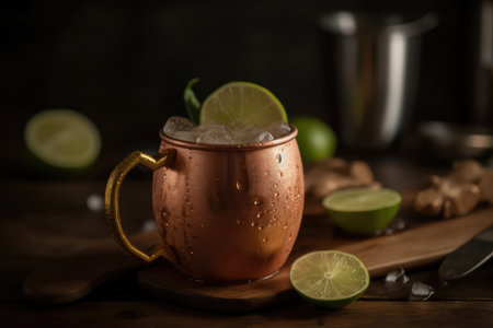 Copper Mug Of Ginger Beer With Lime Sliceの素材