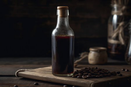 Bottle Of Cold Brew Coffee On Wooden Tableの素材