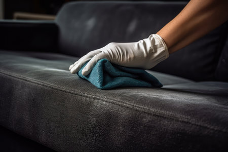 Person Washing Sofa Armrest With Clothの素材