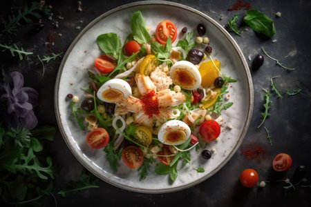 Insalata Di Mare On White Plate, Top Viewの素材