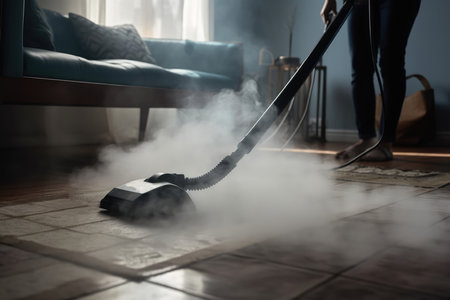 Person Washing Carpet With Steam Cleanerの素材