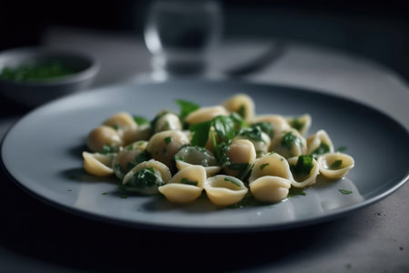 Orecchiette Con Le Cime Di Rapa On Black Plateの素材