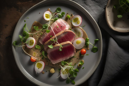 Vitello Tonnato On White Plate, Top Viewの素材