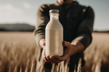 Person Holding Bottle Of Hemp Milk Mock Upの素材