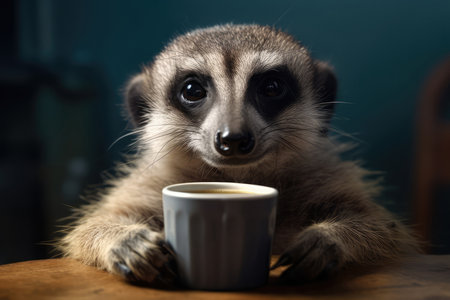 Meerkat With Drowsy Expression Holding Black Coffeeの素材