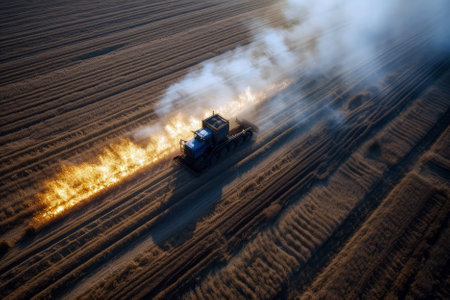 Tractor Tries To Stop And Extinguish The Fireの素材