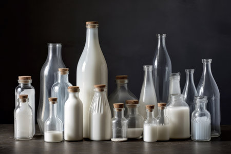 Collection Of Milk Bottles In Different Sizes And Shapes. World Milk Dayの素材