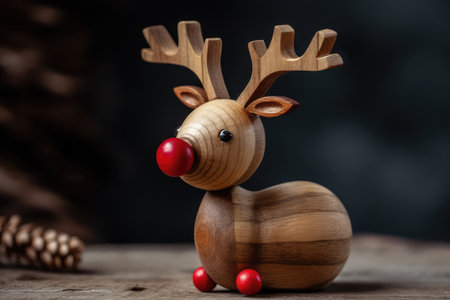 Whimsical Wooden Reindeer Decoration With Red Noseの素材