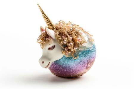 Glittery Unicorn Ball For Christmas Tree On White Backgroundの素材