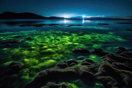 Bioluminescent Algae Creating Otherworldly Landscapeの素材