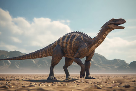 Plateosaurus Dinosaur Walking Through Barren Desertの素材