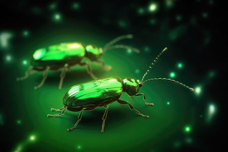Glowing Lightning Bugs On Green Backgroundの素材