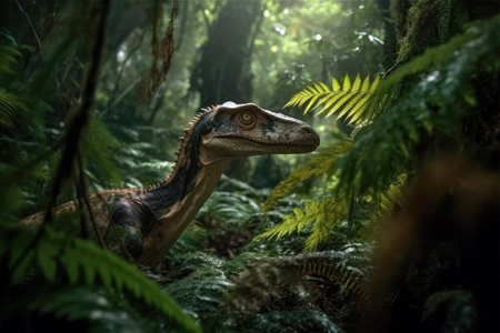 Deinonychus Hiding Dinosaur In Dense Forestの素材