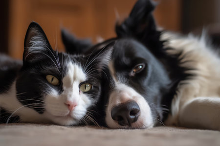 Border Collie Dog And British Shorthair Cat Sleep Soundlyの素材