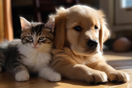 Golden Puppy And Calico Kitten Doze Offの素材